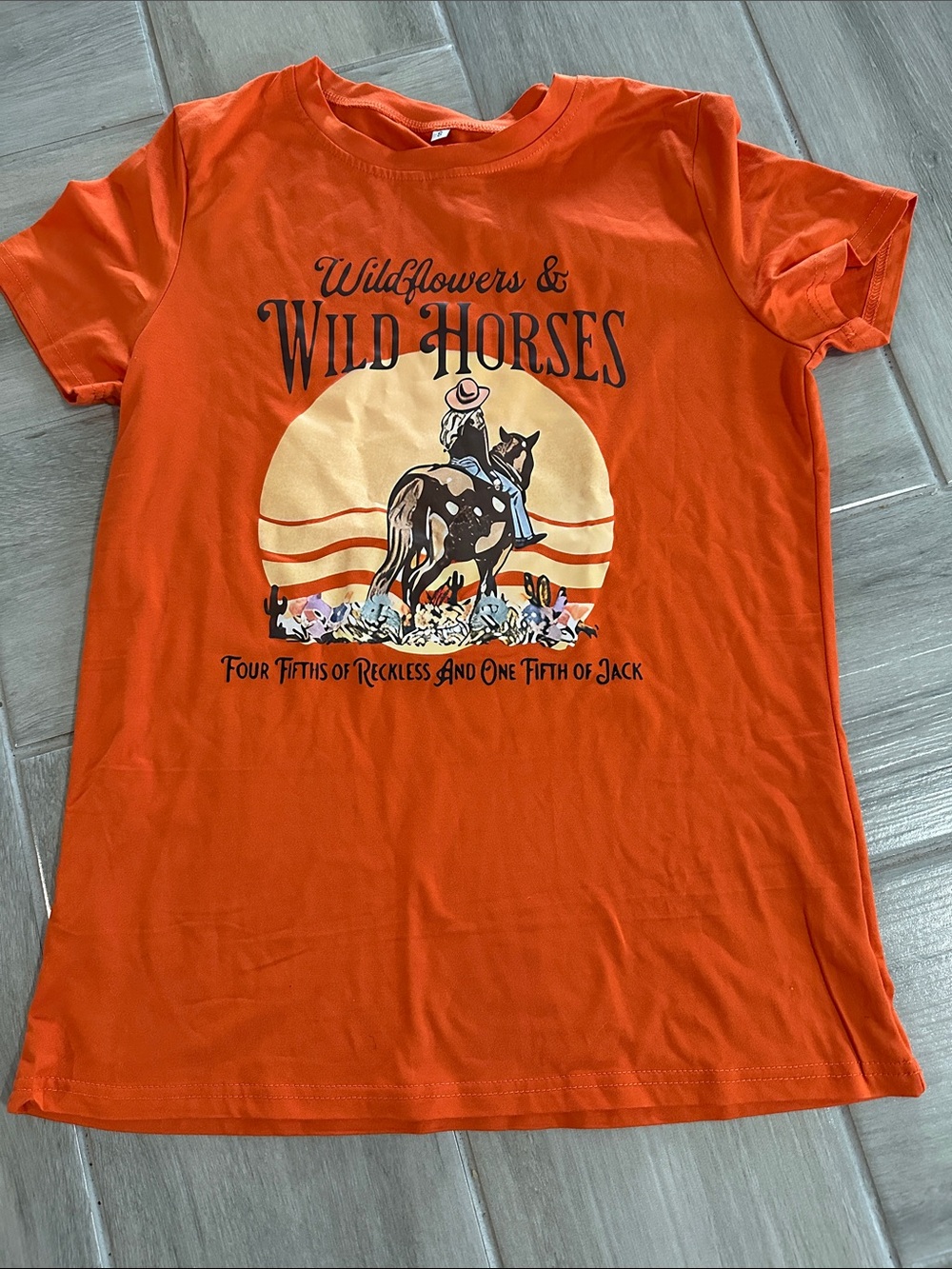 3 for $10 vintage Wildflowers & Wild Horses Graphic Tee - Orange
